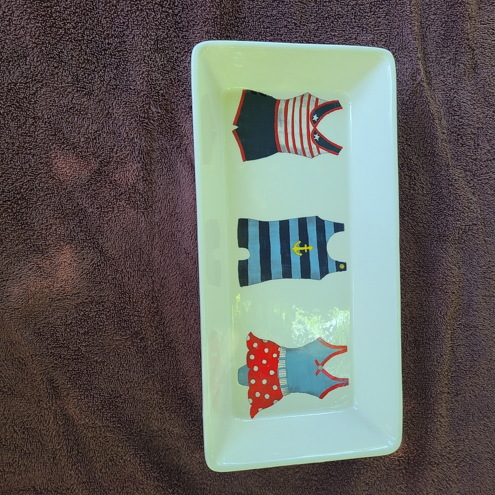 Creative Co-Op Red and Blue Underwear Accessories Nautical Decor Dish